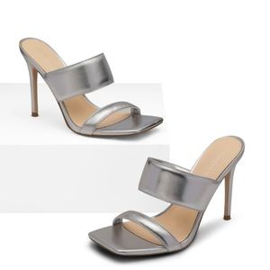 Women's Square Toe High Stiletto Heels Open Toe Double Strap Dress Mules Sandals